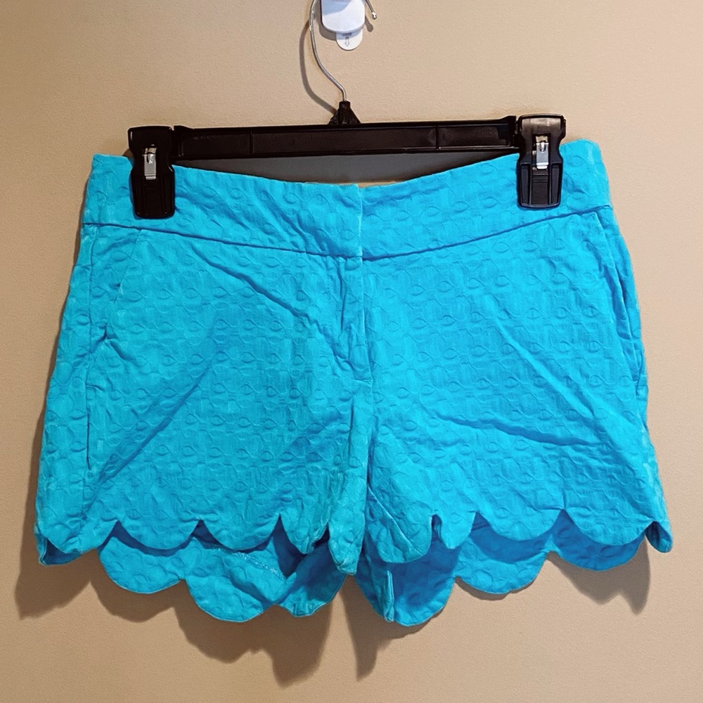 Bright Blue Textured/Ruffled Mini Shorts - Picture 1 of 5